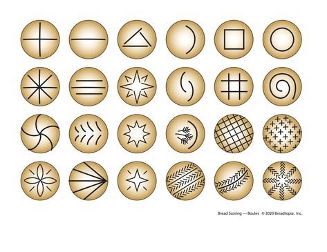 How to Score Dough | Breadtopia Scoring Patterns For Bread, Score Bread Patterns, How To Decorate Sourdough Bread, Sourdough Bread Patterns, Boule Scoring Patterns, Sourdough Boule Scoring Patterns, Sourdough Boule Scoring, Sourdough Bread Art, Boule Scoring