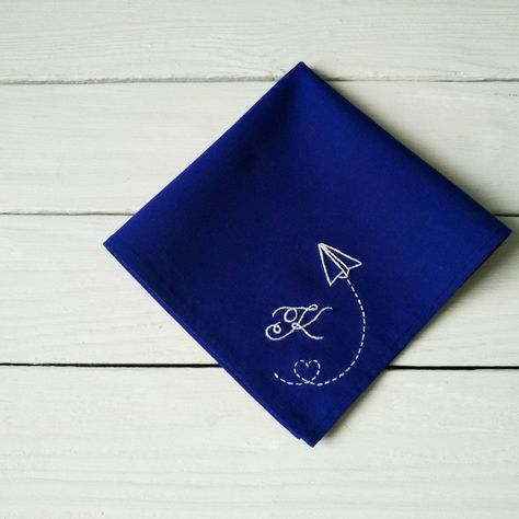 Handkerchief Embroidery Men, Hanky Embroidery Design For Boyfriend, Handkerchief Embroidery For Boyfriend, Gifts For Him Long Distance, Gift Long Distance Boyfriend, Embroidered Hankerchief, Airplane Embroidery, Couples Art Project, Embroidery Handkerchief