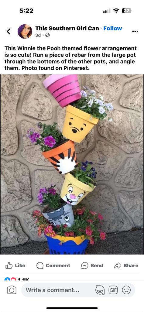 Winnie The Pooh Flower Pot, Clay Pot Projects, Terra Cotta Pot Crafts, Flower Pot Design, Painted Plant Pots, Pot Crafts, Clay Pot Crafts, Planter Ideas, Spider Plants