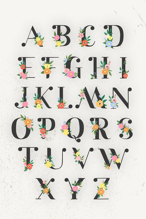 Floral elegant alphabet lettering vector set | premium image by rawpixel.com / Aum Floral Alphabet Letters, Elegant Alphabet, Alphabet Flower, Flower Font, Font Vintage, Alphabet Lettering, Floral Font, Typography Alphabet, Flower Letter