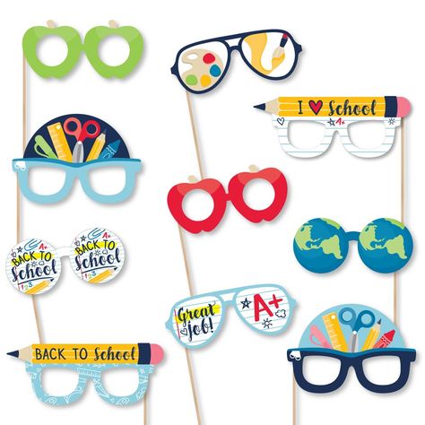 First Day Of School Photo Booth, First Day Of School Props, Back To School Photo Booth, First Day Of School Classroom, School Glasses, Cut Glasses, First Day School, Back To School Party, School Celebration