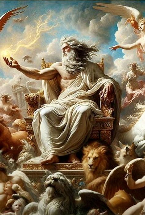 Zeus Aesthetic Greek Mythology, Europa Mythology, Zeus God Art, Zeus Art Greek Mythology, Zeus Painting, Creation Games, Greek Mythology Zeus, Zeus Aesthetic, Zeus Greek God