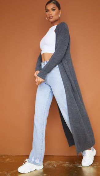 Gray Long Cardigan Outfit, Outfits With Grey Cardigan, Winter Cardigan Outfit, Long Cardigan Outfit, Charcoal Cardigan, Long Grey Cardigan, Cardigan Outfit, Grey Maxi, Maxi Cardigan