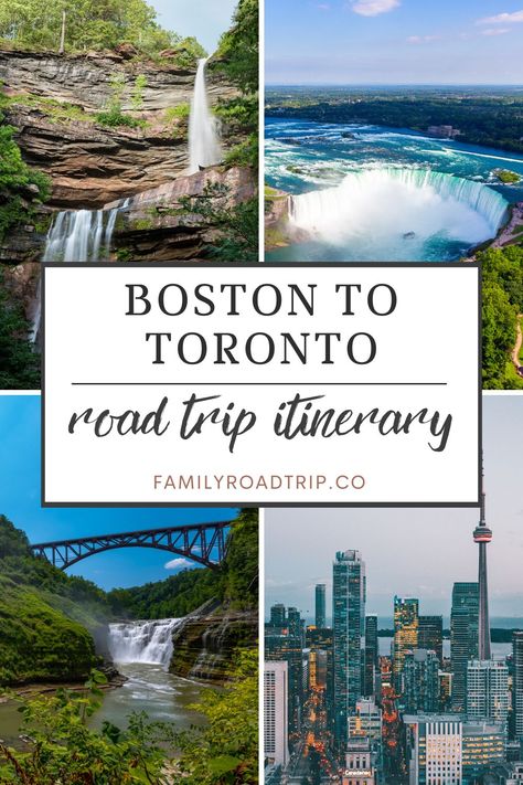 Incredible stops along the Boston to Toronto drive | Driving itinerary Boston MA to Toronto Ontario | Best places to stop on a road trip Boston to Toronto | Road trip itinerary for the drive to Toronto from Boston | From the family road trip experts at Family Road Trip Boston To Montreal Road Trip, Road Trip From Boston, Toronto Vacation, Best Scenery, Famous Waterfalls, Family Road Trip, Places To Rent, At Family, Us Road Trip