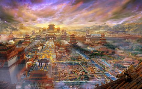 Chinese Kingdom Fantasy Art, Fantasy Chinese City, Chinese Palace Fantasy Art, Chinese Castle, Chinese Kingdom, Chinese Dynasties, Chinese Palace, Kingdom Art, Kingdom City