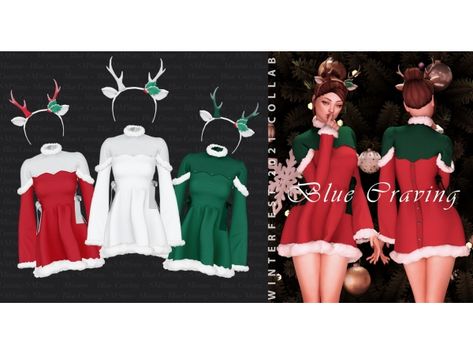 Blue Craving - Winterfest Collab - The Sims 4 Download - SimsDomination Sims 4 Christmas Outfit, Christmas Cc Sims 4 Clothes, Sims 4 Christmas Clothes, Ts4 Christmas Cc, Sims 4 Christmas Cc Clothes, Sims 4 Christmas Cc, Sims Christmas, Sims Dresses, Ts4 Accessories