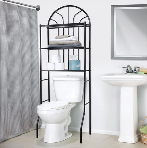 Bathroom Decor Mistakes - Over The Toilet Storage | The DIY Playbook Over The Toilet Rack, Toilet Storage Rack, Bathroom Shelf Organization, Over The Toilet Storage, Toilet Decor, Bathroom Space Saver, Toilet Shelves, Over The Toilet, Compact Bathroom