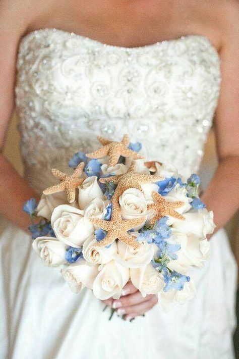 Little Mermaid Wedding, Beach Bouquet, Beach Wedding Decorations Reception, Blue White Weddings, Beachy Wedding, Beach Wedding Flowers, Beach Wedding Decorations, Mom Wedding, White Wedding Flowers