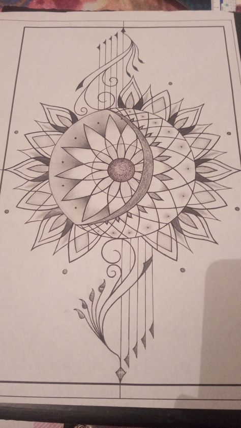 Mandala Sun Tattoo, Mandala Hip Tattoo, Tattoos 2022, Dream Catcher Drawing, Sun And Moon Mandala, Sunflower Tattoo Sleeve, Moon Mandala, Summer Tattoo, Graffiti Doodles