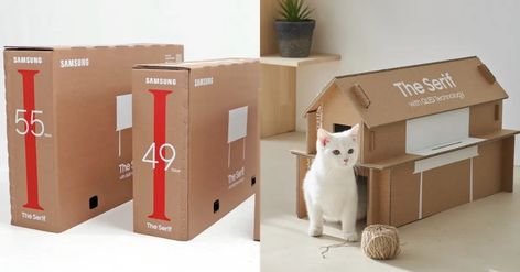 Samsung's Reusable Boxes Are the Perfect Example of Upcycling Eco Packaging Ideas, Reusable Packaging Design, Upcycle Cardboard, Eco Packaging Design, Cat Homes, Secondary Packaging, Sustainable Packing, Reusable Packaging, Eco Packaging