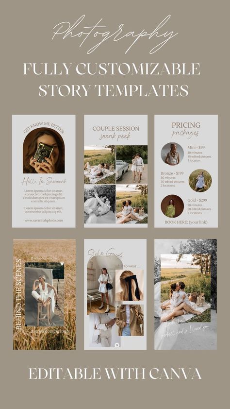 Upgrade your Instagram in a stylish and professional way! This product contains 16 easy-to edit Instagram Stories. Every story is professional designed: they are fully customizable and compatible with Canva. #instagram #template #storytemplate #forphotographers Templates About Me, Edit Instagram Stories, Photography Instagram Story, Portrait Family Photography, Pumpkin Carving Stencils Templates, Social Media Planner, Instagram Wedding, Story Templates, Creative Ads