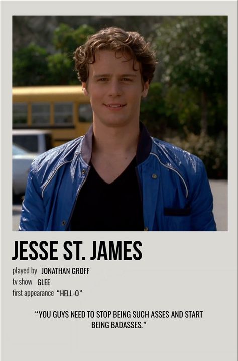 minimal polaroid character poster for jesse st james from glee Glee Jesse St James, Glee Polaroid Poster, Glee Jesse, Jesse Glee, Jonathan Groff Glee, Glee Poster, Jesse St James, Glee Funny, Twilight Scenes