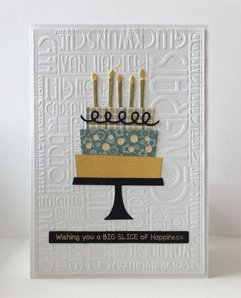 Card cake, candles, stand, MFT Birthday Cake Die-namics MFT-1477 #mftstamps Simple and Basic double pierced rectangle stax SBD003, Coosa Crafts embossing folder Congrats #COC-049, "Whishing you a big slice of Happiness" sentiment stamp from LDR Creative Happy Birthday Stack 3300, DCWV : The Kidlet stack paper pad - JKE Candles Stand, Cake Candles, Mft Stamps, Cards Birthday, Paper Pads, Embossing Folder, Birthday Cards, Birthday Cake, Happy Birthday