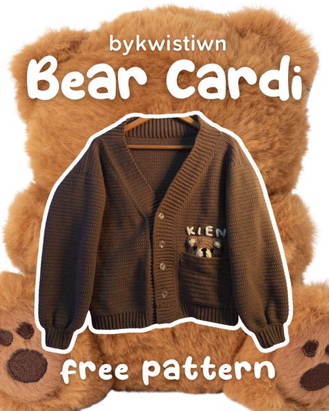 Bear Cardigan (FREE PATTERN) bykwistiwn - Kwistiwn's Ko-fi Shop - Ko-fi ❤️ Where creators get support from fans through donations, memberships, shop sales and more! The original 'Buy Me a Coffee' Page. Jaket Crochet, Crochet Cardigan Free, Sweater Ideas, Mode Crochet, Cozy Crochet, Crochet Design Pattern, Beginner Crochet Projects, Crochet Fashion Patterns, Fun Crochet Projects