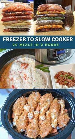 Freezer to Slow Cooker. Over 35 easy to make family recipes. Prep 20 meals in just 2 hours. Freeze the easy slow cooker recipes and thaw when you want to use them. Perfect for busy weeknights, new moms, the busy back to school season, or when you don't want to heat up the house in the summer with the oven. Family Meals Crockpot, Freezer Dinners, Slow Cooker Freezer Meals, Slow Cooker Meals, Freezer Friendly Meals, Freezable Meals, Freezer Meal Planning, Easy Freezer Meals, Freezer Meal Prep