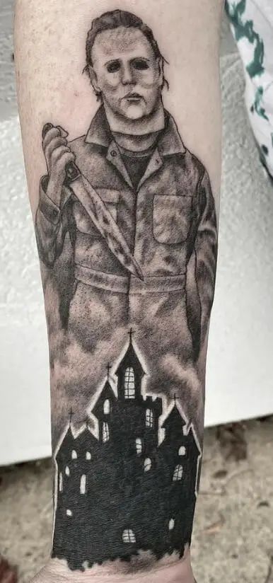 Michael Myers House Tattoo, Michael Myers Tattoo Design, Michael Myers House, Michael Myers Tattoo, Myers Tattoo, About Tattoo, Michael Myers Halloween, Home Tattoo, Michael Myers