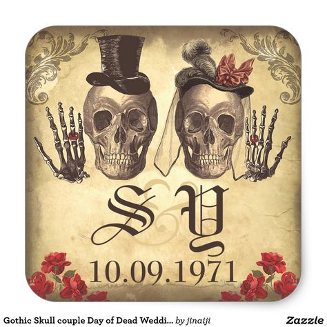 Sugar Skull Couple Tattoo, Skull Couple Tattoo, Couple Skeleton, Sabe The Date, Skull Couple, Skull Rose Tattoos, Skeleton Couple, Day Of Dead, Skull Wedding