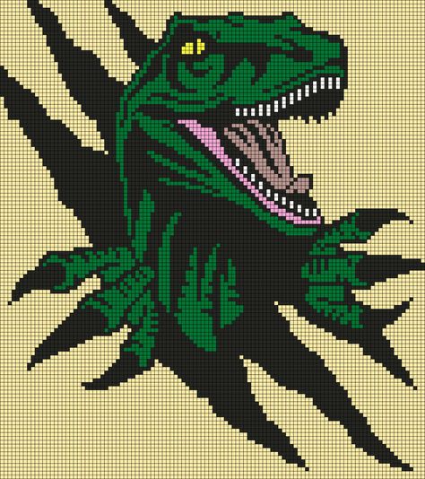 Dinosaur Tapestry Crochet, Pixel Art Pattern Dinosaur, Dinosaur Alpha Pattern, Crochet Tapestry Alpha Pattern, Jurassic Park Crochet, Dinosaur Perler Bead Pattern, Dino Pixel Art, Pixel Art Dinosaur, Alpha Tapestry