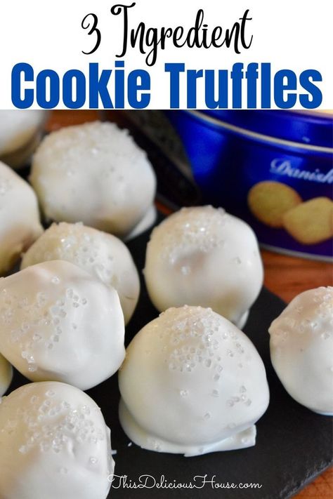 Easy cookie truffles using leftover cookies. No Bake Cake Batter Truffles, Cream Cheese Truffles 3 Ingredients, 3 Ingredient Truffles, Leftover Cookies, Cookies Cream Cheese, No Bake Truffles, Cake Pop Recipe Easy, Danish Cookies, Cookie Truffles