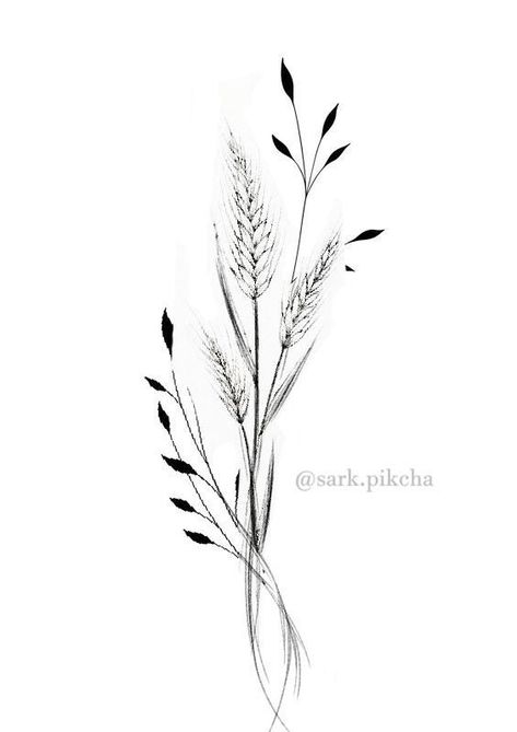 Western Collar Bone Tattoos For Women, Wheat Bouquet Tattoo, Wheat Flower Tattoo, Wheat Stalk Tattoo, Pussywillow Tattoos, Forest Theme Tattoo, Reed Tattoo, Wheat Tattoo, Cowgirl Tattoos