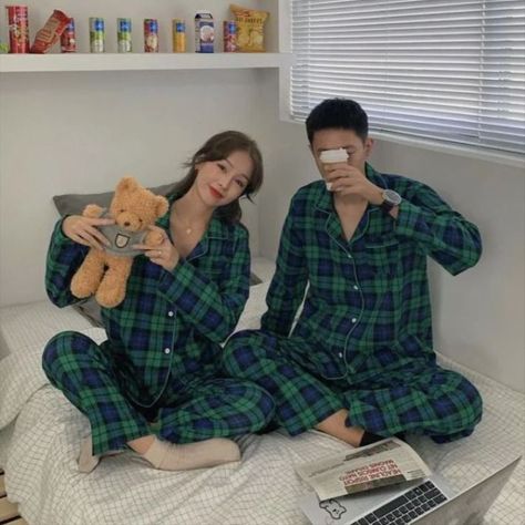 Korean Couple Outfits, Korean Pajamas, Matching Pajama Set, Kawaii Pajamas, Pajamas Aesthetic, Pajama Outfit, Matching Pajama, Korean Outfit Street Styles, Outfit Street