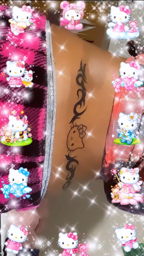 Hello Kitty Lower Back Tattoo, Tattoo Ideas Lower Back, Tramp Stamps, Occult Tattoo, Hello Kitty Tattoos, Cute Tats, Cartoon Character Tattoos, Pretty Tattoos For Women, Back Tattoo Women