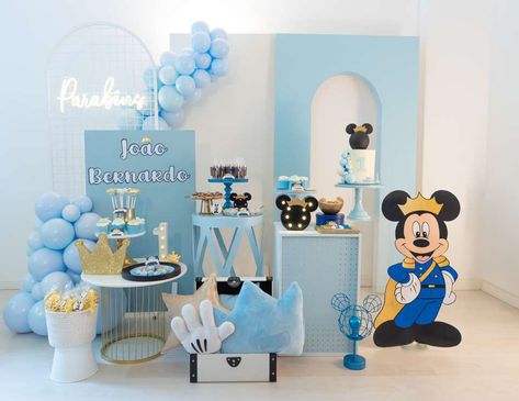 Mickey Mouse Birthday Theme Decorations, Mickey Baby Birthday, Mickey Prince Party 1st Birthdays, Royal Prince Mickey Birthday Party, Prince Mickey Mouse 1st Birthday, Blue Mickey Mouse Party 1st Birthdays, Baby Shower Mickey Bebe, Invitaciones Baby Shower Mickey Bebe, Fox Birthday Party