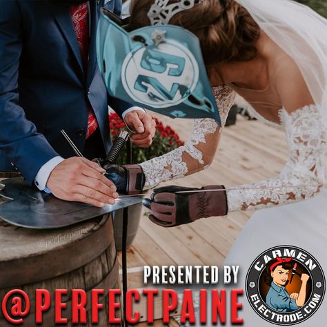 When your something blue is your welding helmet. 👊🏼 Couples who weld together stay together.  📸 @passeyphoto Welding Helmet, Western Wedding Dresses, Dream Wedding Ideas Dresses, Something Blue, Wedding Couples, Amazing Photography, Dream Wedding, Wedding Day, Wedding Photography