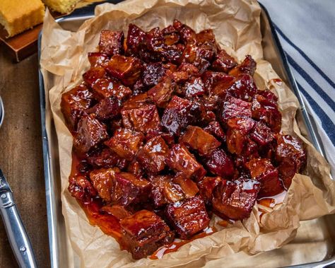 Poor man's burnt ends Bbq Butter, Poor Man's Burnt Ends, Burnt Ends Recipe, Brisket Burnt Ends, Homemade Pasta Salad, Smoked Chuck Roast, Potato Appetizers, Beef Dinners, Appetizer Sandwiches