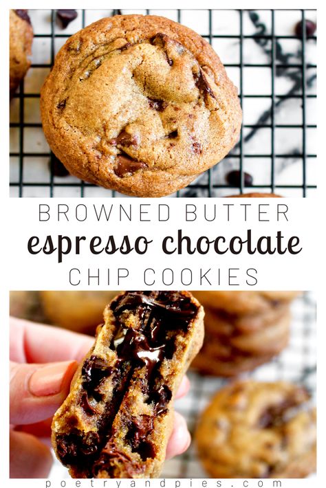 Browned Butter Espresso Chocolate Chip Cookies, Espresso Brown Butter Cookies, Espresso Chip Cookies Recipe, Brown Butter Espresso Chocolate Chip Cookies, Brown Butter Espresso Brownies, Espresso Chip Recipes, Brown Butter Coffee Cookies, Chocolate Chip Espresso Cookies, Chocolate Espresso Cookie