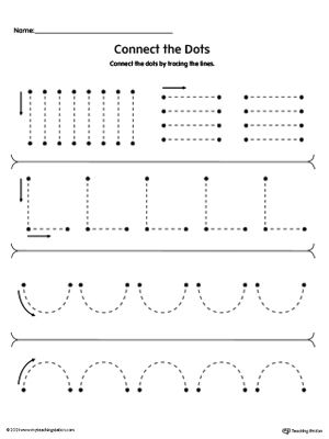 *FREE* Trace Straight and Curved Lines to Connect the Dots | MyTeachingStation.com Prewriting Activities Preschool, Preschool Prewriting, Trace The Lines, Kids Writing Activities, Line Tracing Worksheets, Line Tracing, Beginning Math, Number Writing, Practice Tracing