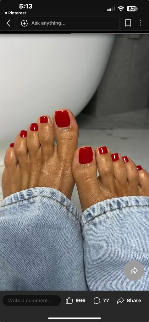 Pedicure Ideas Red Toenails, Red Nail Polish Black Women, Short Red Nails On Brown Skin, Red Toe Nails Black Women, Pedicure Ideas For Black Women, Red Toenail Polish, African American Nails Dark Skin, Short Red Nails Black Women, Red Nails Feet Pedicures