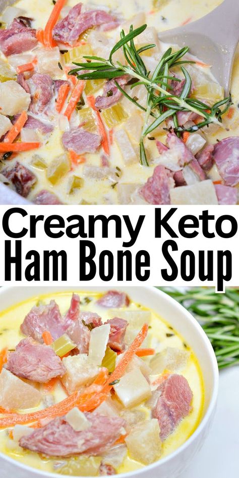 Keto Ham Soup Low Carb, Ham Soup Keto, Ham Bone Keto Recipes, Soup With Ham Bone Crockpot, Keto Ham And Bean Soup, Soup Using Ham Bone, Low Carb Ham Soup, Low Carb Ham Soup Recipes, Creamy Ham Bone Soup Recipes