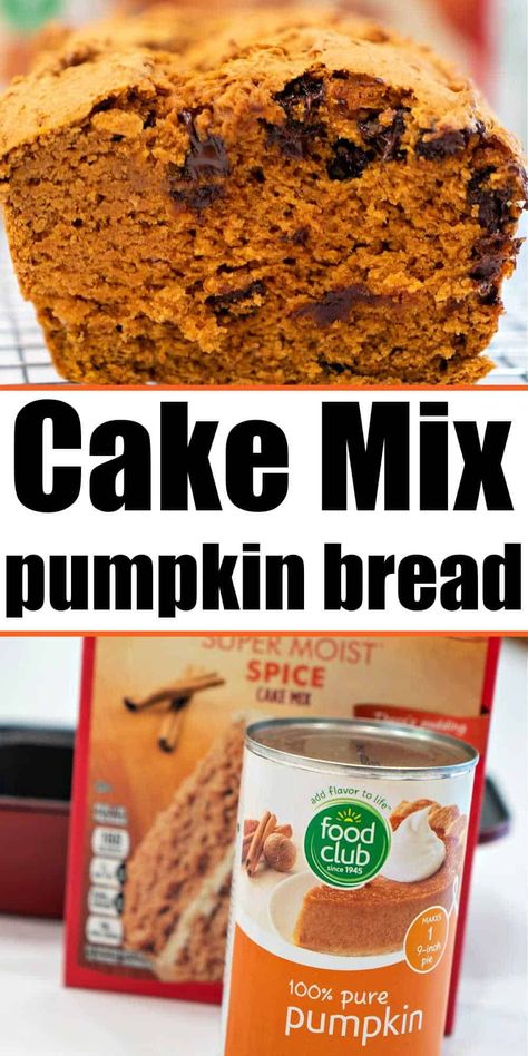 Pillsbury Quick Bread Mix Recipes, Pumpkin Bread With Spice Cake, 2 Ingredient Pumpkin Bread, Breakfast Quick Bread, Easy Breads, Pumpkin Cranberry Bread, Pumpkin Cake Mix, Chocolate Pumpkin Bread, Pumpkin Cake Easy