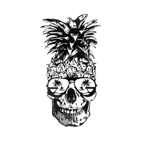 Pineapple Skull Drawing, Tropical Skull Tattoo, Pineapple Skull Tattoo, Pineapple Tattoo Ideas, Pineapple Tattoos, Guam Tattoo, Pinapple Tattoos, Skull Pineapple, Pineapple Glasses