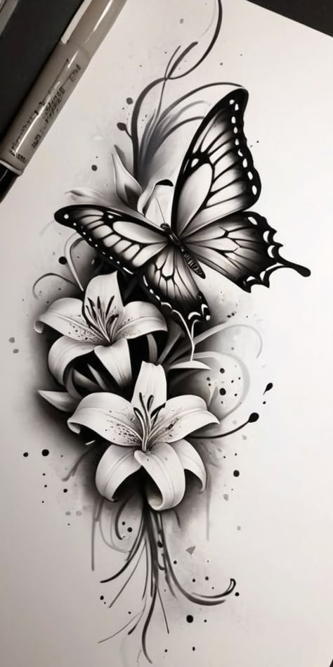 Butterfly With Flowers Tattoo Design, Thigh Tattoos Butterflies, Back Coverup Tattoos For Women, Butterfly And Rose Tattoo For Women, Cover Up Tattoos Arm, Upper Arm Cover Up Tattoos For Women, Rose Butterfly Tattoo Design, Thigh Cover Up Tattoo, Flores Tattoo Mujer