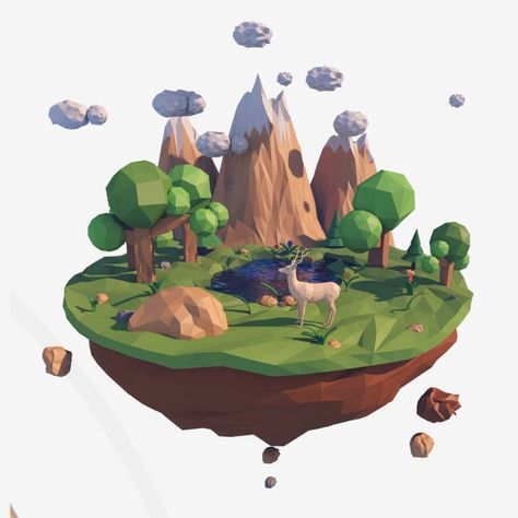 This is an image of a low-poly style of an island. Low Poly Island, Isometric Island, 3d Island, Blender Inspiration, Isometric Game, Stylized 3d, Tokyo Photography, Nature 3d, Poly Art