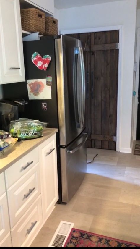 How to Frame a Refrigerator that is too Wide for Opening - DIY Tutorial Cabinet Over Refrigerator Ideas, No Cabinet Above Refrigerator, Over Fridge Ideas, Over Refrigerator Ideas, Built In Refrigerator Ideas, Cabinet Over Fridge, Cabinets Around Fridge, Kitchen Remodel Diy, Side Of Fridge