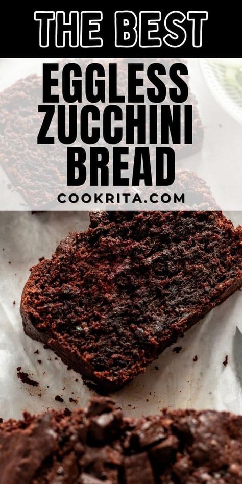 This Vegan Zucchini Bread is an eggless and dairy-free chocolate bread made all in one bowl with nutritional grated zucchini that adds moisture and structure to this scrumptious bread. In this recipe, you won’t need any seeds, special egg replacements or difficult ingredients. A simple, moist bread to enjoy for breakfast or a quick healthy snack. Chocolate Zucchini Bread No Eggs, No Egg Zucchini Bread, Zucchini Bread No Eggs, Egg Free Zucchini Bread, Banana Bread No Eggs, Bread Recipe Without Eggs, Desserts Without Eggs, Moist Bread, Vegan Zucchini Bread