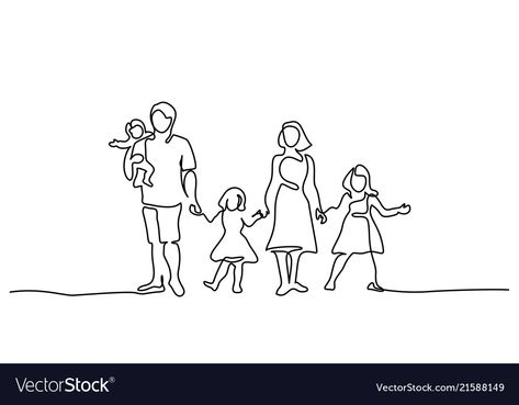 Family Of 5 Drawing, Family Of 5 Aesthetic, Family Of 4 Drawing, Happy Family Drawing, Family Drawing Illustration, Dad Drawing, Family Sketch, Drawing Happy, Tattoo Family