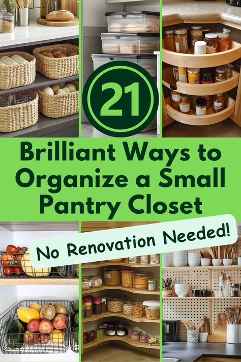 Small pantry closets can feel cramped, but these 21 brilliant ideas change everything! Discover practical organization tips that make finding items a breeze and turn even the tiniest pantry into a well-organized space. #SmallPantryOrganization #PantryHacks #KitchenOrganization #SmallSpaceSolutions #PantryIdeas Pantry Food Storage Ideas, Organize Small Pantry Closet, Small Pantry Organization Ideas Diy, Small Pantries Ideas, Closet Pantry Organization Ideas, Tiny Pantry Organization Ideas, Small Closet Pantry, Food Pantry Ideas, Closet Pantry Organization