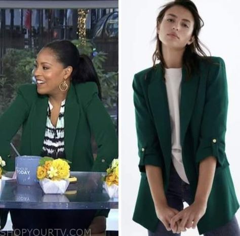 Sleeves Outfit, Rolled Up Sleeves, Ruched Sleeve Blazer, Where To Buy Clothes, Ruched Sleeve, Green Blazer, Fashion Tv, Today Show, Women's Blazer