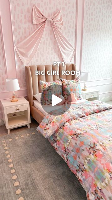 Girls Bedroom Wallpaper, Kid Bedrooms, Girls Bed, Preppy Bedroom Decor, Girls Bedroom Makeover, Girls Room Wallpaper, Pink Bedroom For Girls, Preppy Bedroom, Big Girl Bedrooms