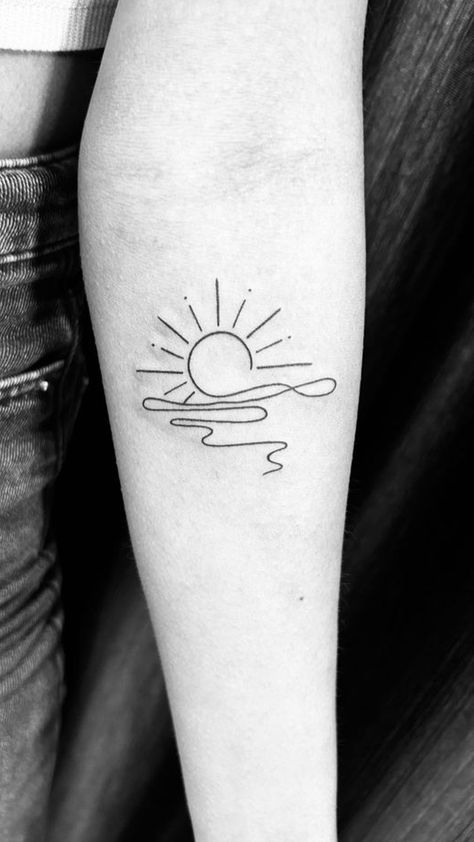 Sunset and Sea 🌊 Beach Sunrise Tattoo Ideas, Lake Sunset Tattoo, Sunset Tattoos For Women, Sunrise Tattoo, Lake Tattoo, Sunset Tattoo, Sunset Tattoos, Sea Tattoo, Pretty Tattoos For Women