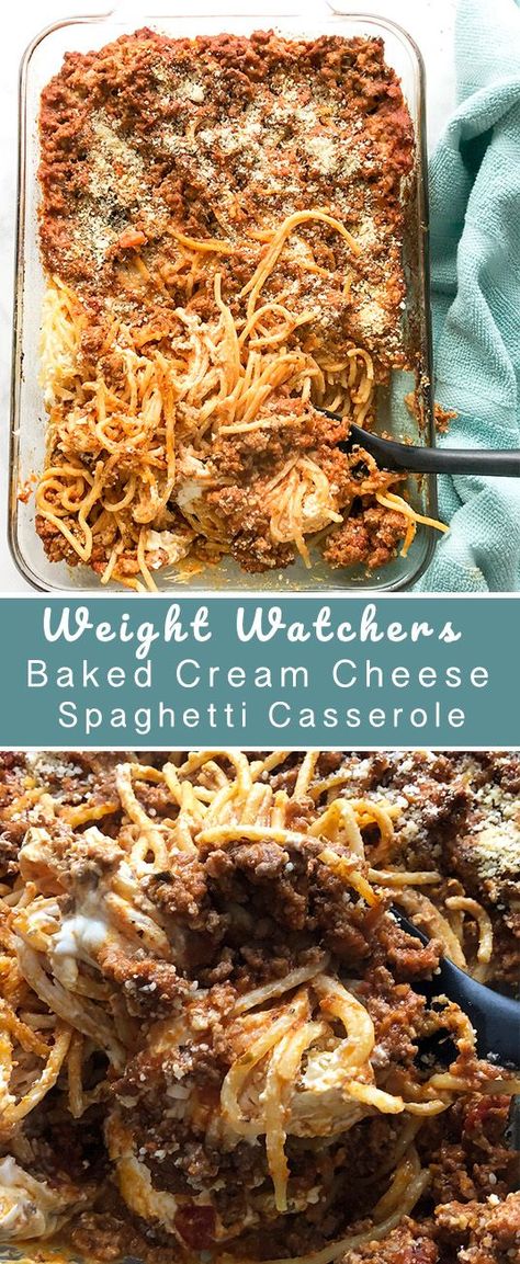 Ww Baked Spaghetti Casserole, Ground Turkey Spaghetti Casserole, Easy Ww Casserole Recipes, Healthy Spaghetti Casserole, Ww Spaghetti Recipes, Recipes With Ground Beef And Cream Cheese, Ww Recipes With Ground Beef, Ground Turkey Cream Cheese Recipes, Ww Ground Beef Recipes With Points