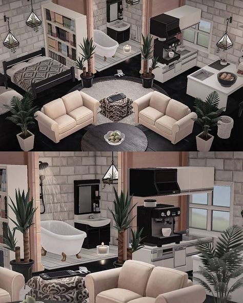 Lucy on Instagram: “Modern apartment 🤍 Today I actually decorated my island! I've scrapped the tropical theme, I just can't make it look good. But I'm…” Acnh Living Rooms Ideas, Animal Crossing 3ds, Ac New Leaf, Animal Crossing Funny, Animal Crossing Guide, Happy Home Designer, Acnh Designs, Animal Crossing Wild World, Animal Crossing Characters