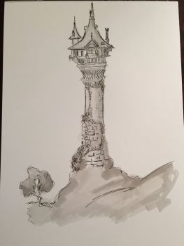 Rapunzel Castle, Rapunzel Drawing, Rapunzel's Tower, Castle Sketch, Rapunzel Tower, Disney Canvas Art, Medieval Tower, Disney Canvas, Dragon Sketch