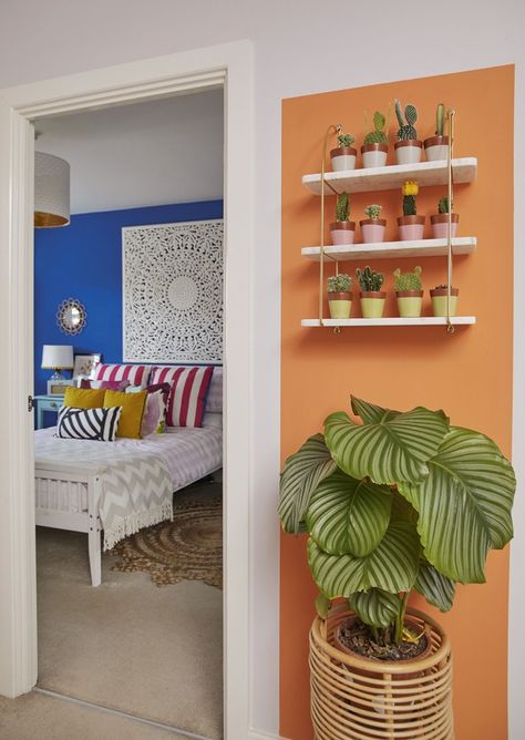 Colour Blocking Interior, Geometric Wall Paint, Wall Paint Patterns, Wall Color Combination, Salon Suites Decor, Orange Liqueur, Narrow Hallway Decorating, Commitment Issues, Bedroom Wall Paint