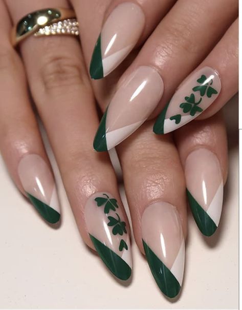 Nails Acrylic French Tips, Nails Acrylic French, St Patrick Day Nails Acrylic, Nails With Green, Saint Patrick Nail, Acrylic French, Brown Acrylic Nails, St Patricks Day Nails, Press On Nails Medium