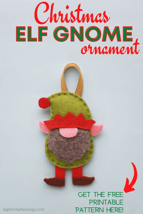 Homemade Gnome Ornaments, Seasonal Gnomes Diy, Felt Christmas Ornaments Patterns Free, Felt Tree Ornaments, Diy Christmas Elves, Felt Gnomes, Felt Elf, Gnome Craft, Felt Gnome